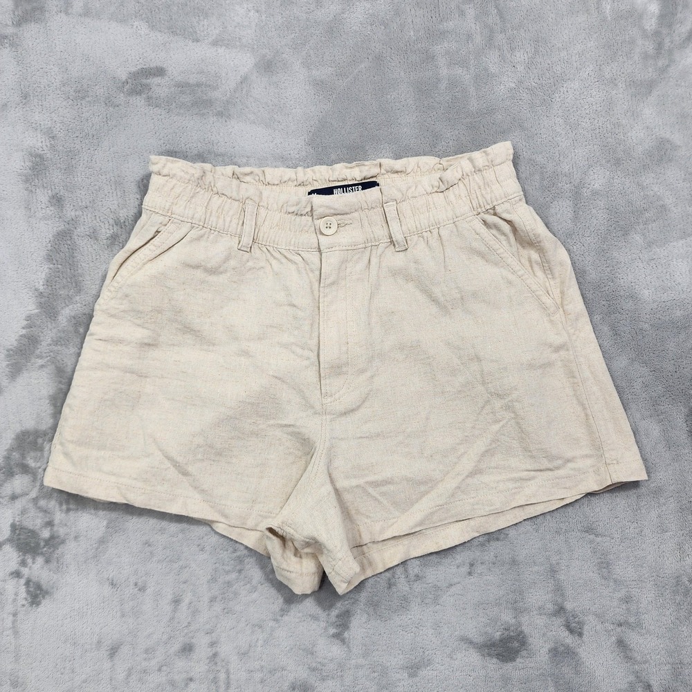 Hollister Shorts Womens M Beige Ultra High Rise Paperbag Linen Blend Soft Casual